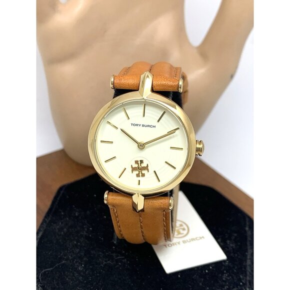 Tory Burch Women's Watch TBW2041 Quartz Cream Dial Gold Leather Band 30mm